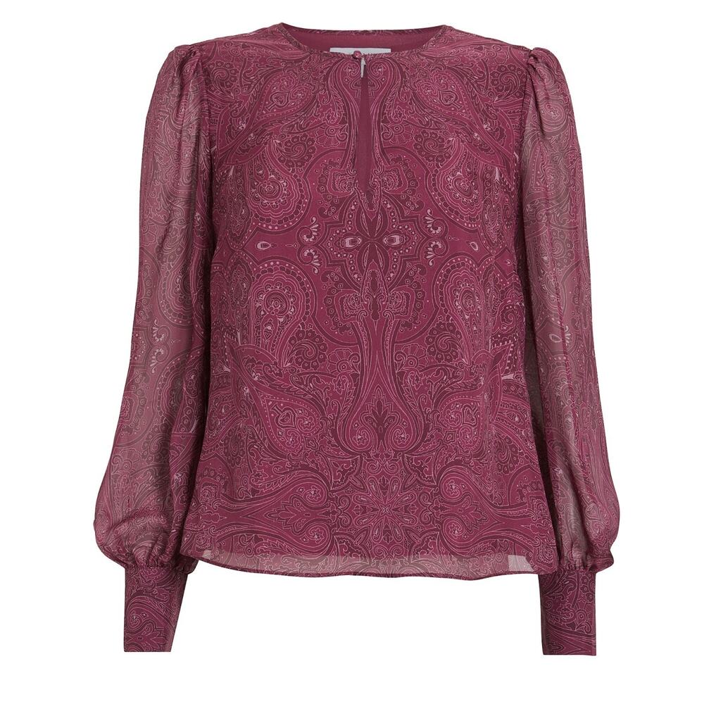 INTERMIX Kiera Silk Chiffon Paisley Print Blouson Keyhole Blouse Top L $228